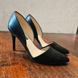 FRENCH CONNECTION black d'orsay high heels 9 suede leather stiletto classic chic